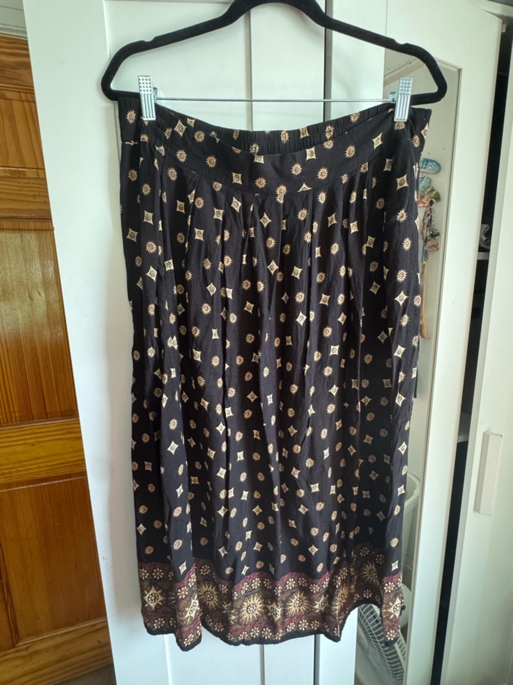 Black Midi Skirt with Gold Motif Border